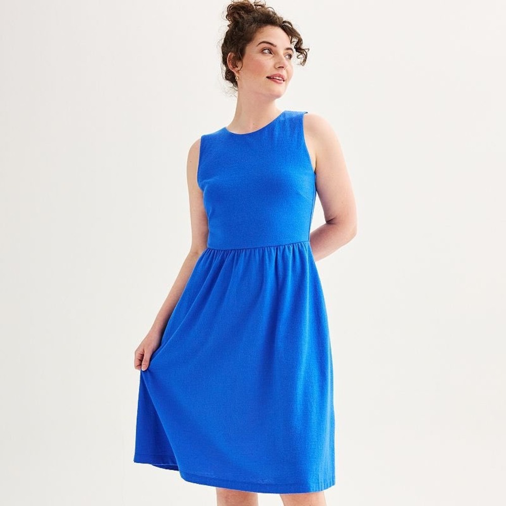 Draper James RSVP Royal Blue Textured Knit Fit and Flare Midi Dress XS Womens